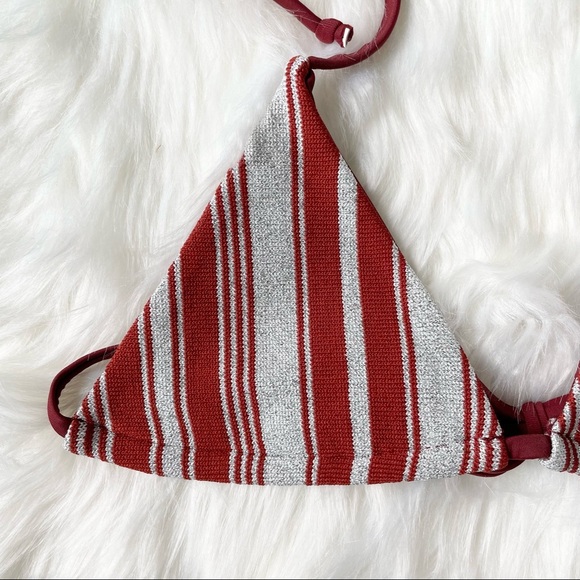 Lovers & Friends String Bikini Top Kali Triangle Maroon Silver Medium - Picture 6 of 11